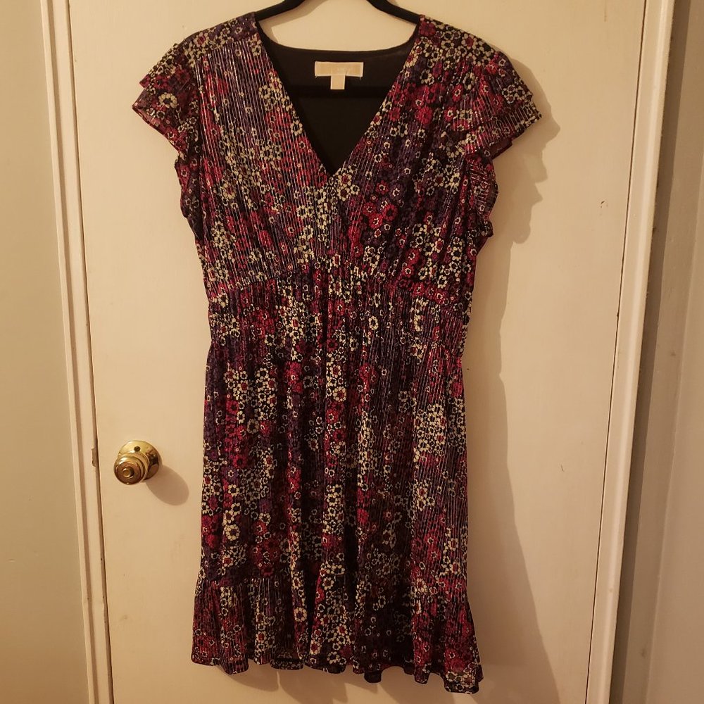 Michael Kors floral and metallic thread dress